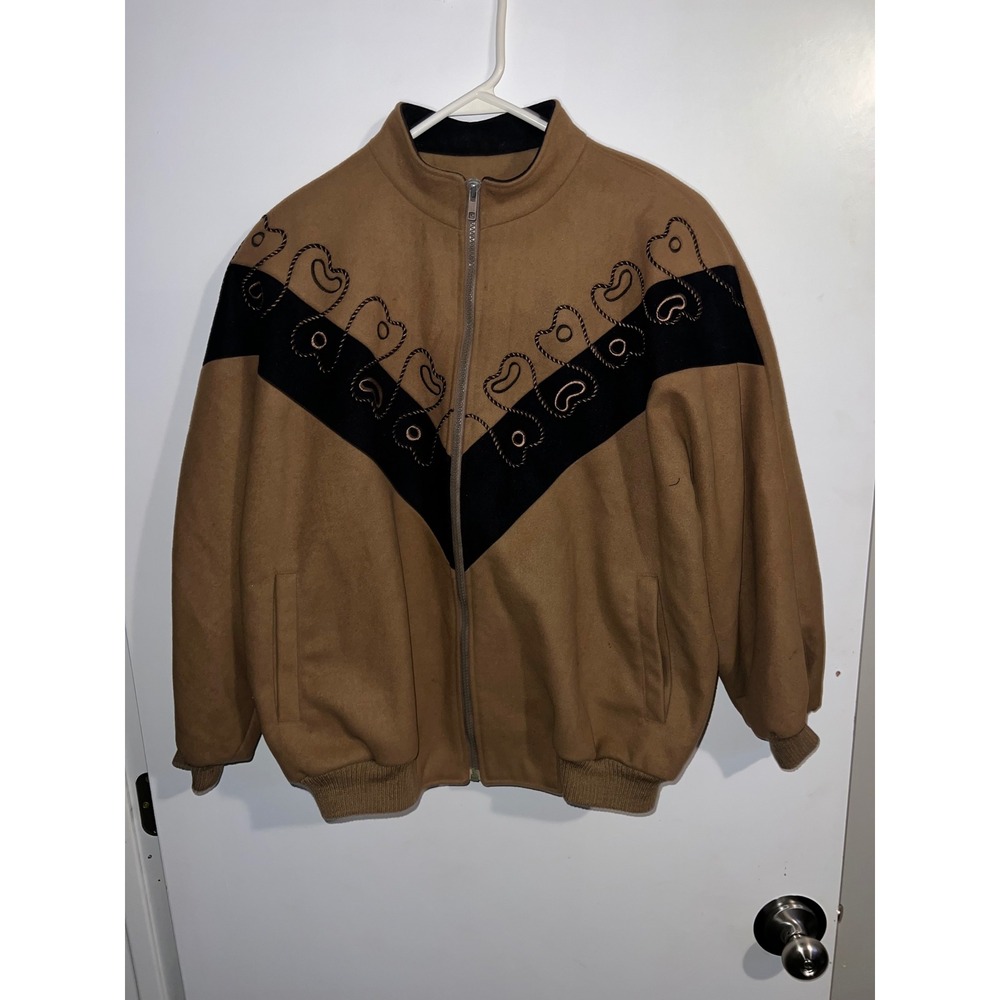 Unbranded Tan and Black Western Embroidered Bomber Jacket Women Large